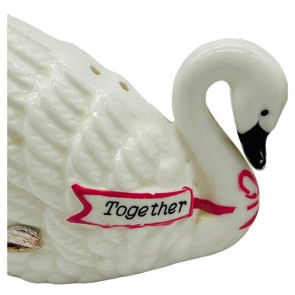 Vintage Swan Together Always Salt Pepper Shaker Shiking Japan Ceramic - Picture 3 of 15